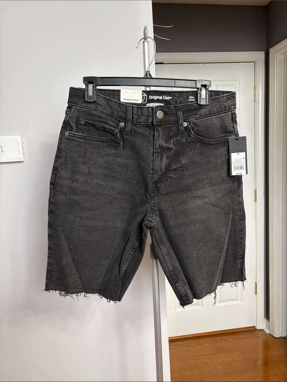 Original Use Washed Black Frayed Hem Denim Shorts